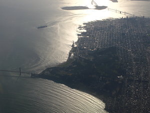 In landing approach, over San Francisco. Picture by Mike.