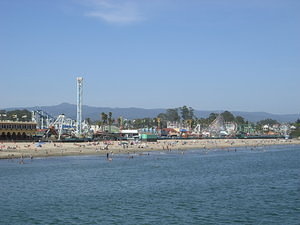 The beach in Santa Cruz, including a small amusement park