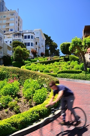 Biking down Lombard Street