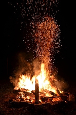 Bonfire sparks in the dark
