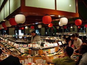 A Sushi restaurant in Japantown. Supposedly the first one with Sushi on little boats.